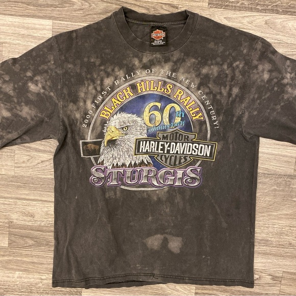 ‘00 Y2K VTG Harley-Davidson Sturgis T-Shirt L Measurement USA Made Tie-Dye Black - Picture 4 of 11